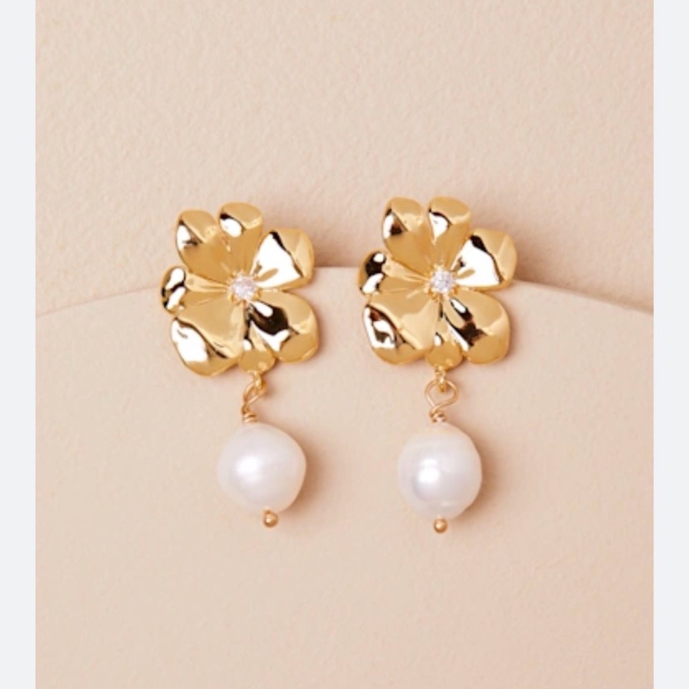 Frasier Sterling Gold Floral Pearl Drop Earrings